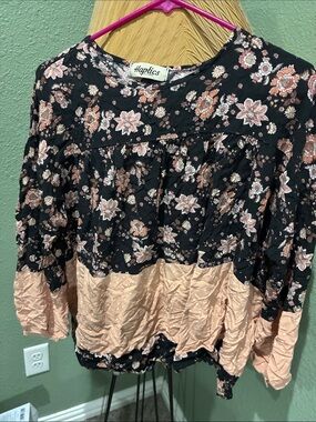Haptics Black Floral Blush Tiered Peasant Blouse